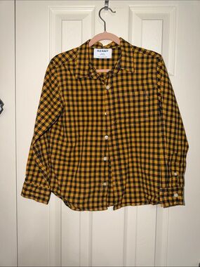 Old Navy Black and Yellow Plaid Button-Down Shirt
